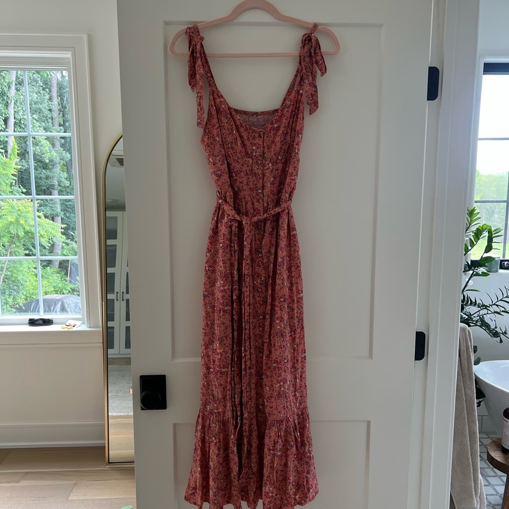 J. Crew floral Ruched Tiered Maxi Dress Sleeveless with ties